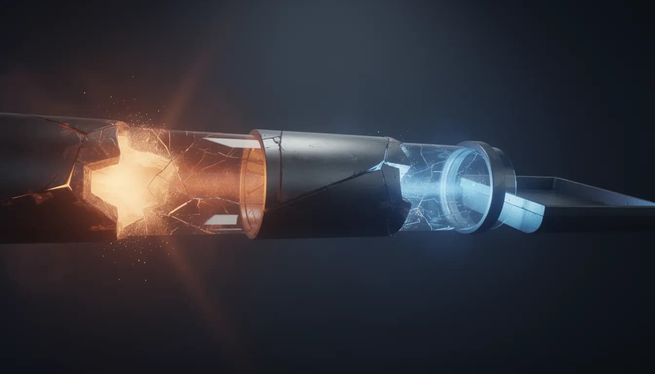 Demand generation vs lead generation 2026 — one continuous pipeline with two glowing rupture points, warm orange demand side upstream and cool blue lead side downstream on a deep navy background
